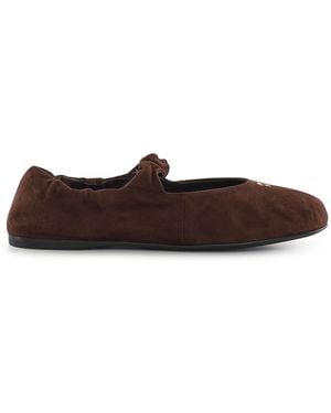 Miu Miu Suede Ruffle Ballerinas - Brown