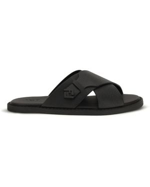 Fendi Slide Sandals Calfskin - Black