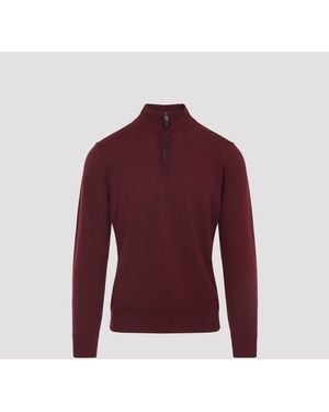 Canali Half Zip High Neck Sweater - Red