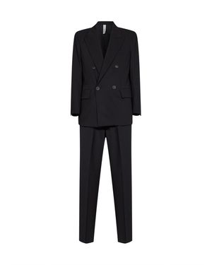 Hevò Stretch Canvas Rodi Double-Breasted Suit - Black