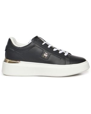 Tommy Hilfiger Leather Sneakers With Monogram - Black