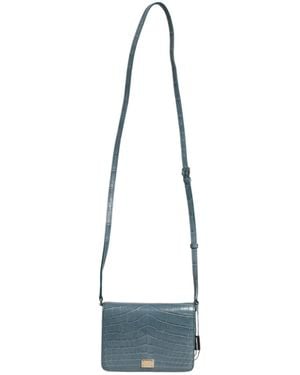 Dolce & Gabbana Exotic Leather Dg Plaque Crossbody Mini Bag Crocodile 20Lf - Blue