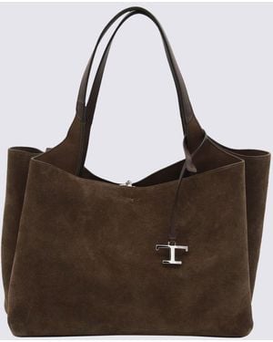 Tod's Dark Suede Leather Top Handle Bag - Brown
