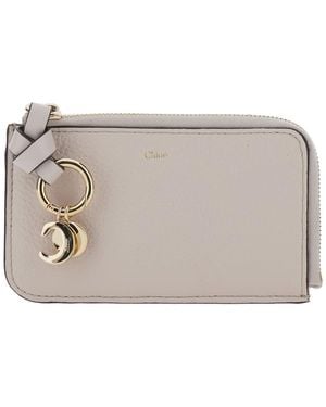 Chloé Wallet With Logo Charm On The Front And Top Zip Closure - Gray