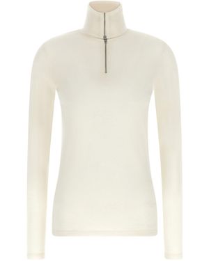 Jil Sander Virgin Wool Half-Zip Turtleneck Sweater - White