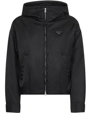 Prada Hooded Blouson Re-Nylon Recycled Polyamide Bomber Jackets - Black