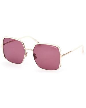 Tom Ford Sunglasses Square Full Rim, Shiny Rose Frame And Lens Ft100632Y - Purple