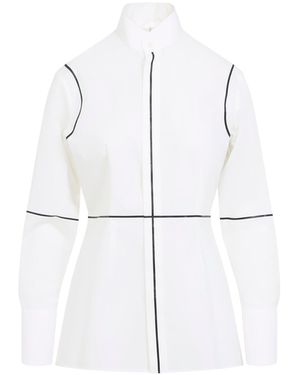 Maison Margiela Stand-Up Collar Off- Cotton Shirt With Geometric Stripes - White