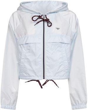 Prada Re-Nylon Hooded Jacket Recycled Polyamide Bomber - Blue