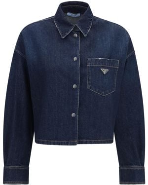 Prada Denim Shirt With Logo Cotton - Blue