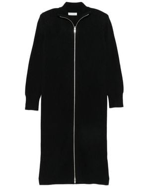 Frankie Shop Nolia Ribbed Wool Knit Dress Single Breasted Coats - Black