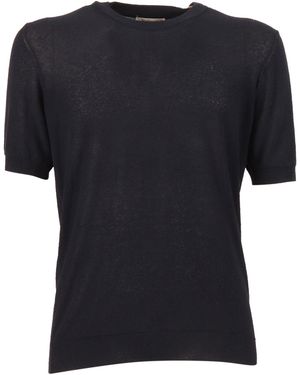 Kangra Cashmere Short-Sleeved Fully-Fashioned Crew Neck Jumper Cotton Polyamide Crewneck - Black