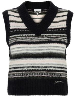 Ganni Soft Wool Stripe Vest - Black