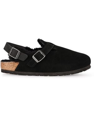 Birkenstock Tokio Leather & Fur Slippers - Black