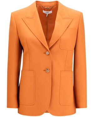 Chloé Straight-Cut Wool Gabardine Blazer Merino Ovis Aries Blazers & Vests - Orange