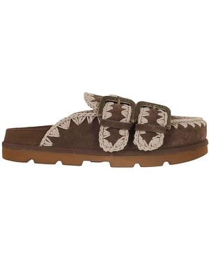 Mou Low Bio Sabot Two-Buckles Suede - Brown