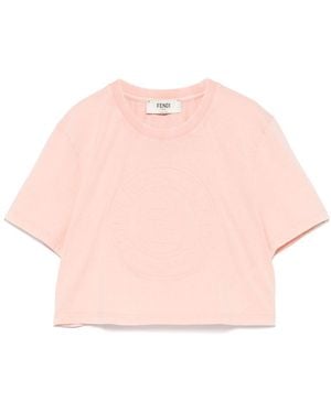 Fendi Short T-Shirt With Embossed Logo - Pink