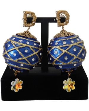 Dolce & Gabbana Elegant Dangling Crystal Christmas Ball Earrings - Blue