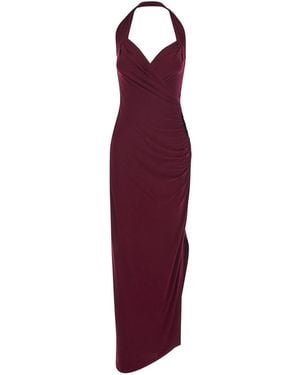 Norma Kamali Bordeaux Long Dress With Halterneck And Asymmetric Design - Purple