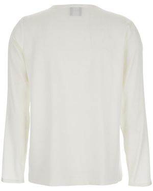 Le Plain Silk Blouse With Round Neck And Long Sleeves Elastane Shirts Blouses - White