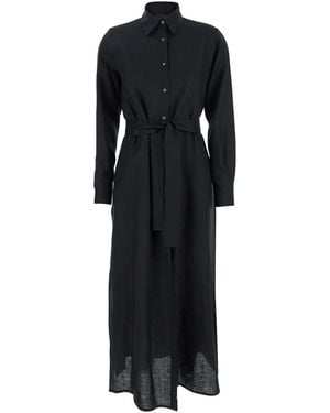 Le Plain Dress With Classic Collar And Adjustable Skirt - Black