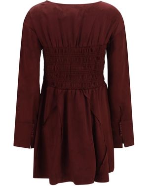 Ganni Long-Sleeve Satin Mini Dress Port Royale - Purple