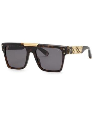 Philipp Plein Sunglasses Square Full Rim, Dark Havana Frame And Lens Spp0800722 - Grey