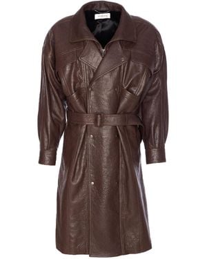 Saint Laurent Lamb Leather Balloon Long Coat - Brown