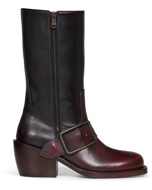 Dries Van Noten Tan Brushed Leather Buckled Mid-Calf Boots - Black