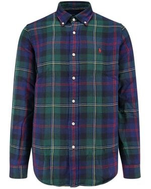 Ralph Lauren Embroidered Plaid Cotton Shirt - Blue