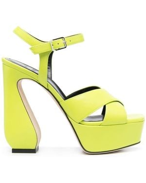 SI ROSSI Leather Heel Sandals - Yellow