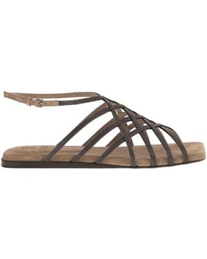 Brunello Cucinelli New Ice Leather Strappy Sandal Shoe - Brown