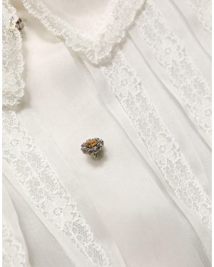 Dolce & Gabbana Ruffled Sheer Silk Buttoned Blouse Top Off Nylon - Natural