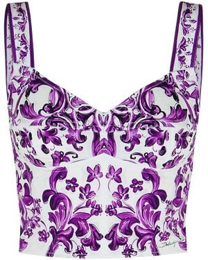 Dolce & Gabbana Majolica Print Cotton Blend Bustier - Purple