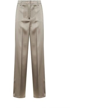 Blanca Vita Chalk Satin Pisa Straight Trousers - Grey