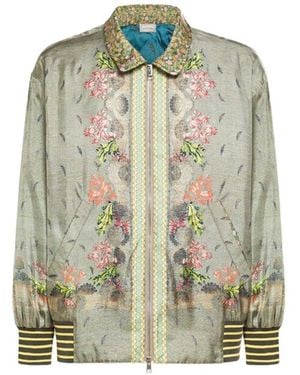 Pierre Louis Mascia Printed Silk Bomber Jacket - Green