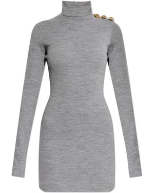 Balmain Dress With A Stand-Up Collar - Gray
