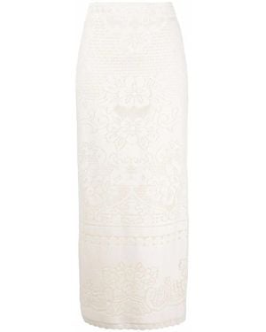 Valentino High-Waisted Heavy Lace Skirt - White
