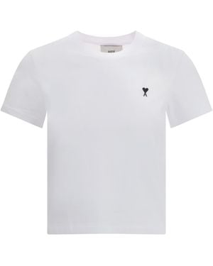 Ami Paris Ami De Coeur Cropped T-Shirt Cotton T-Shirts - White