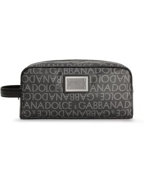 Dolce & Gabbana Coated Canvas Necessaire With All-Over Logo - Grey