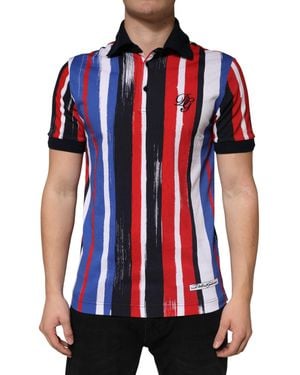 Dolce & Gabbana Stripes Cotton Polo T-Shirt - Red