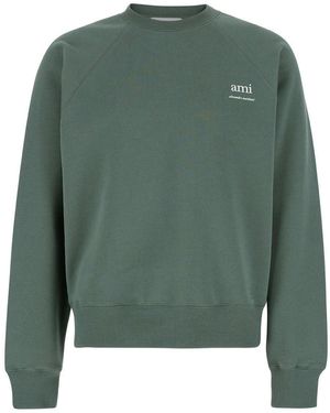 Ami Paris Crewneck Logo Printed Sweatshirt - Green