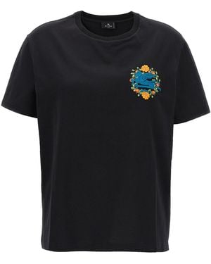 Etro Logo-Embroidered Cotton T-Shirt - Black