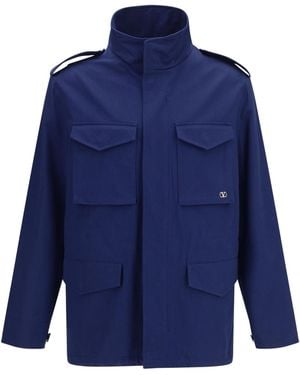 Valentino Vlogo Signature Caban Jacket Cotton - Blue