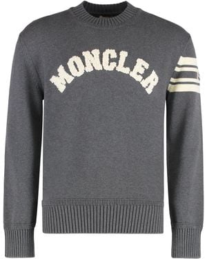 Moncler Cotton Round Neck Sweater Sweatshirts - Gray