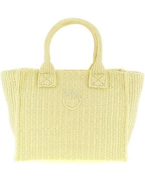 Pinko Woven Raffia With Embroidered Detail Tote Bag - Yellow