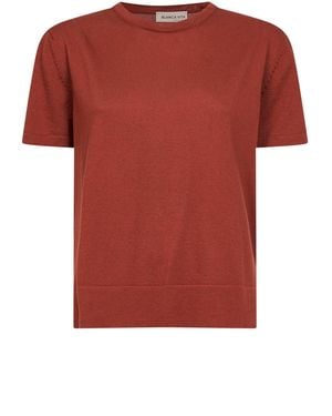 Blanca Vita Plain Stitch Knit Cotton T-Shirt - Red