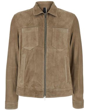 Low Brand Suede Jacket With Shirt Collar - Brown