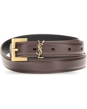 Saint Laurent Cassandre Slim Belt Calf Leather Bos Taurus E Braces - Gray