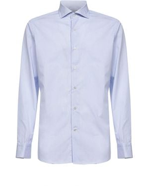 D 40 Striped Cotton Poplin Shirt - Blue